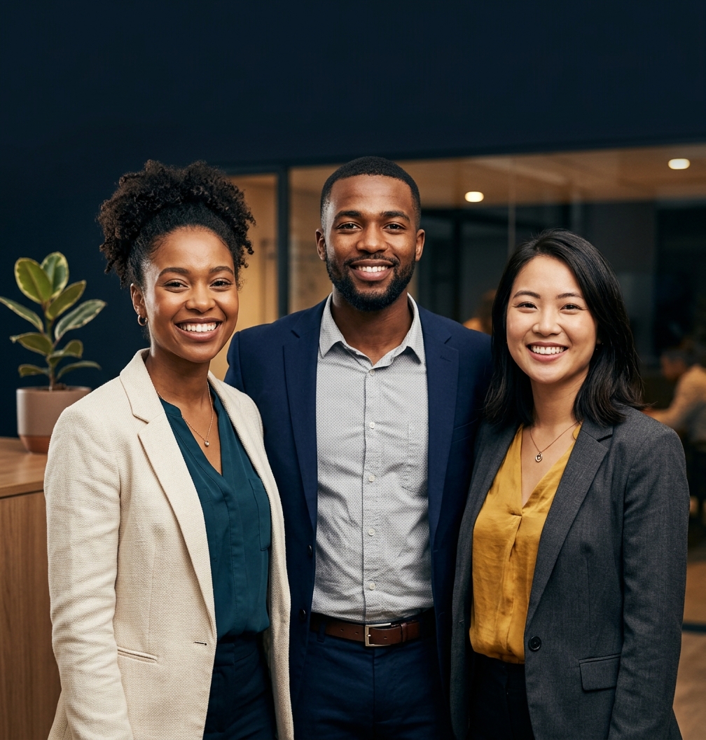 Equipe de profissionais diversos sorrindo — representando o crescimento digital que a Operaio entrega